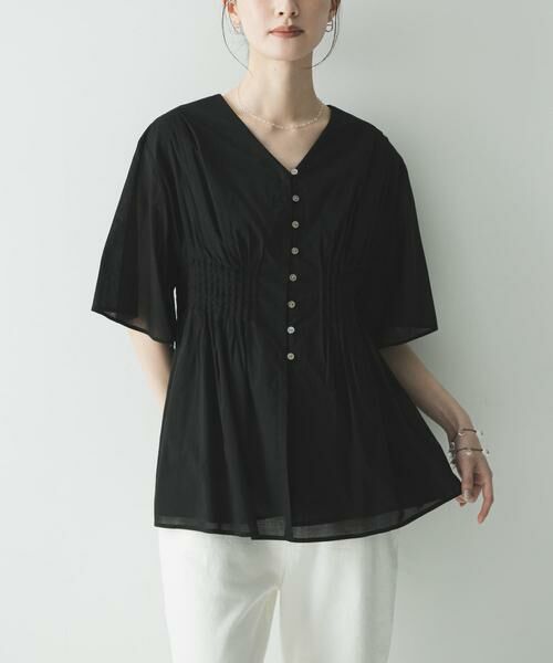 URBAN RESEARCH / アーバンリサーチ シャツ・ブラウス | コットンボイルタックデザインブラウス（ブラック）