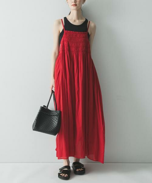URBAN RESEARCH / アーバンリサーチ ワンピース | コットンギャザーキャミワンピース（レッド）