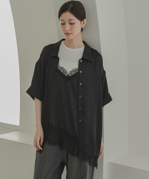 URBAN RESEARCH / アーバンリサーチ シャツ・ブラウス | ハーフスリーブキュプラシャツ（ブラック）
