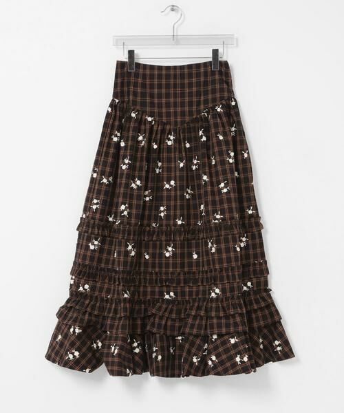URBAN RESEARCH / アーバンリサーチ スカート | GANNI　CHECK TIERED FRILL SKIRT（ブラウン系その他）