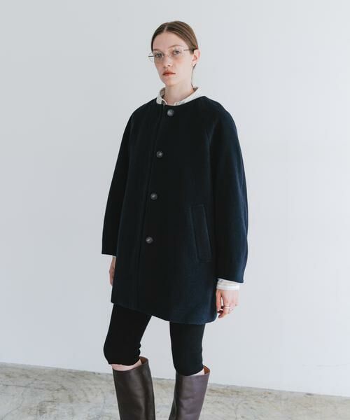 URBAN RESEARCH / アーバンリサーチ その他アウター | スーパー100ウールモッサノーカラーコート（ネイビー）