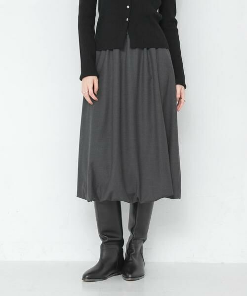URBAN RESEARCH / アーバンリサーチ ミニ・ひざ丈スカート | 『UR TECH SMOOTHLUXE』ウール混バルーンギャザースカート（チャコールグレー）