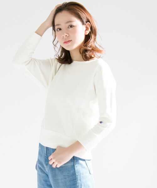 ＊＊URBAN RESEARCH / アーバンリサーチ Tシャツ | Champion×UR　別注オフショルダーカットオフスエット（ペールホワイト）