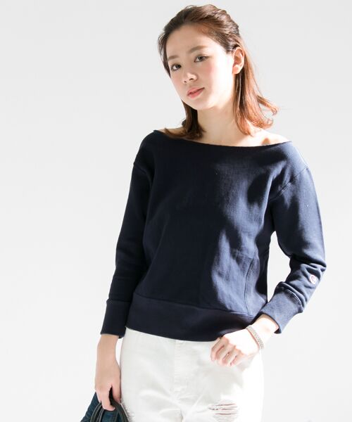 ＊＊URBAN RESEARCH / アーバンリサーチ Tシャツ | Champion×UR　別注オフショルダーカットオフスエット（ダークネイビー）