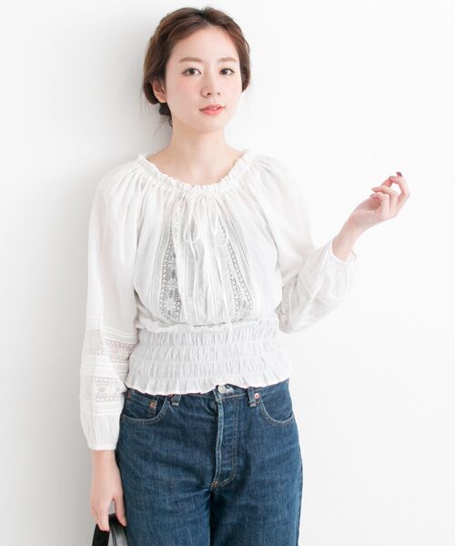 ＊＊URBAN RESEARCH / アーバンリサーチ シャツ・ブラウス | ne Quittez pas　刺繍ウエストゴムブラウス（WHITE）