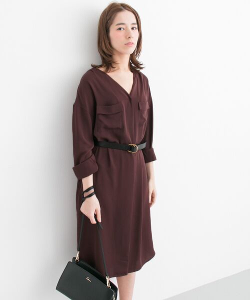 ＊＊URBAN RESEARCH / アーバンリサーチ ワンピース | 胸ポケット付ガウンワンピース（BROWN）