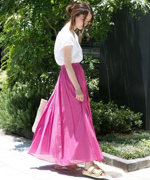 Drawer シルクコットンギャザースカート 紫 40 Drawer（ドゥロワー）の「Drawer シルクコットンギャザー