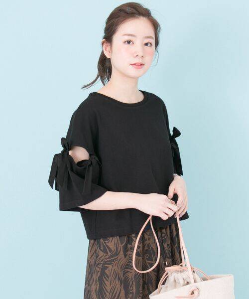 ＊＊URBAN RESEARCH / アーバンリサーチ Tシャツ | 袖リボンカットソー（BLACK）