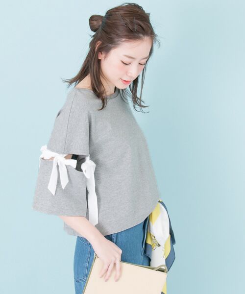 ＊＊URBAN RESEARCH / アーバンリサーチ Tシャツ | 袖リボンカットソー（杢GRAY）