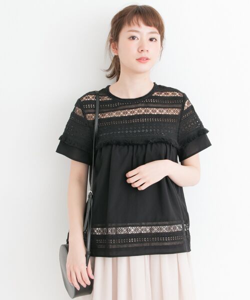 ＊＊URBAN RESEARCH / アーバンリサーチ シャツ・ブラウス | レース切替ブラウス（BLACK）