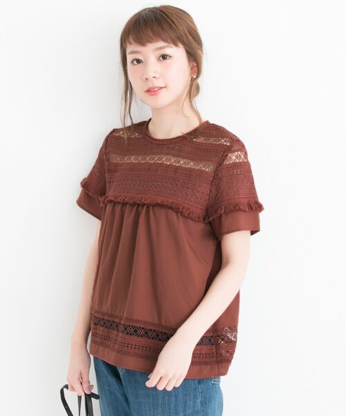＊＊URBAN RESEARCH / アーバンリサーチ シャツ・ブラウス | レース切替ブラウス（BROWN）