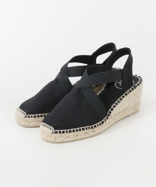 Toni Ponsエスパドリーユ　リボン付きブラックオープントゥサンダル Toni Ponsエスパドリーユ リボン付きブラックオープントゥサンダル