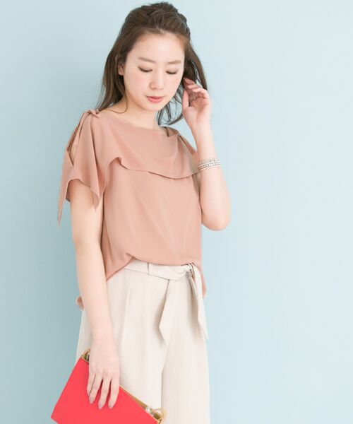 ＊＊URBAN RESEARCH / アーバンリサーチ シャツ・ブラウス | オープンショルダー肩リボンブラウス（PINK）