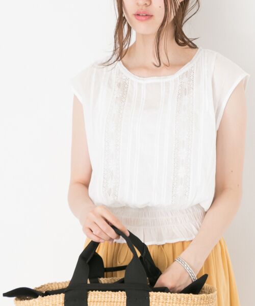 ＊＊URBAN RESEARCH / アーバンリサーチ シャツ・ブラウス | ne Quittez pas　ウエストゴムレースノースリーブ（WHITE）