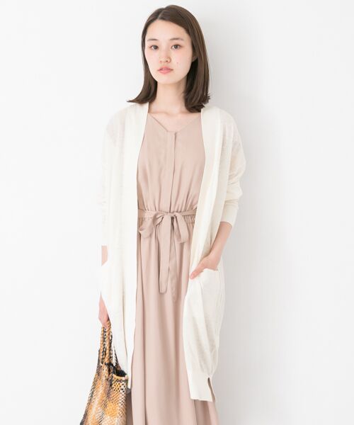 【新品】NATURAL BEAUTY [ウォッシャブル]袖リボンロングカーデ SNSで話題！/完売カラー再販開始！】リボンビジューロングカーディガン