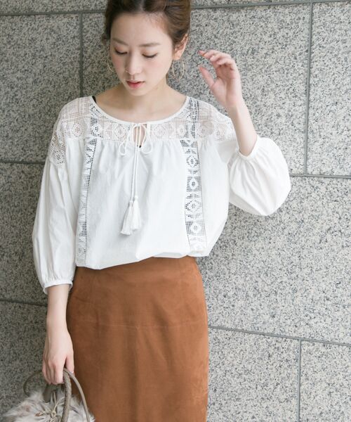 ＊＊URBAN RESEARCH / アーバンリサーチ シャツ・ブラウス | 幾何レース切替ブラウス（OFF）