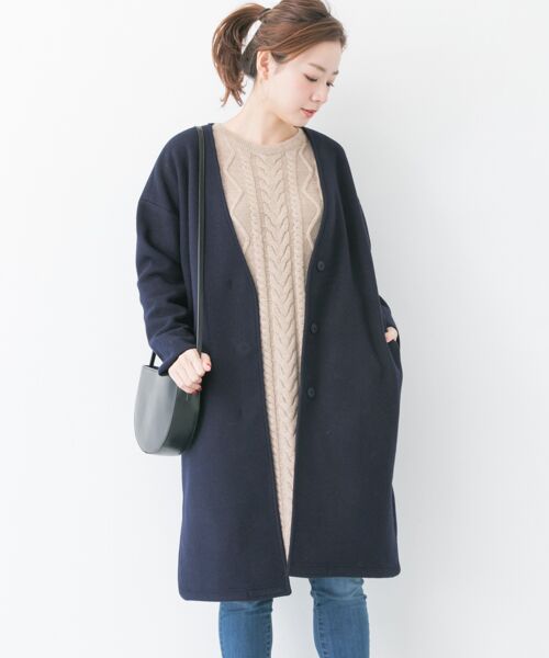 ＊＊URBAN RESEARCH / アーバンリサーチ その他アウター | 【WEB限定】メルトンジャージーVネックコート（ネイビー）