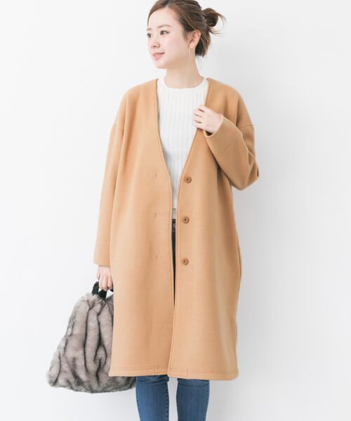 ＊＊URBAN RESEARCH / アーバンリサーチ その他アウター | 【WEB限定】メルトンジャージーVネックコート（キャメル）