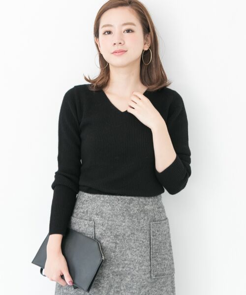 ＊＊URBAN RESEARCH / アーバンリサーチ ニット・セーター | カシミヤ混Vネックリブニット（BLACK）