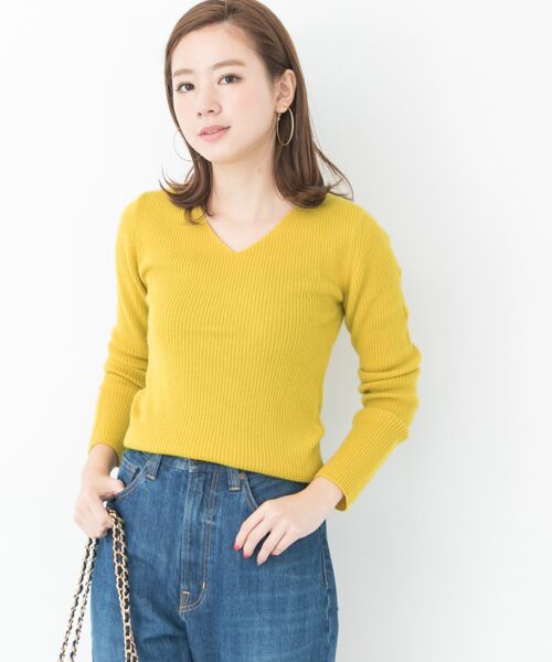 ＊＊URBAN RESEARCH / アーバンリサーチ ニット・セーター | カシミヤ混Vネックリブニット（YELLOW）