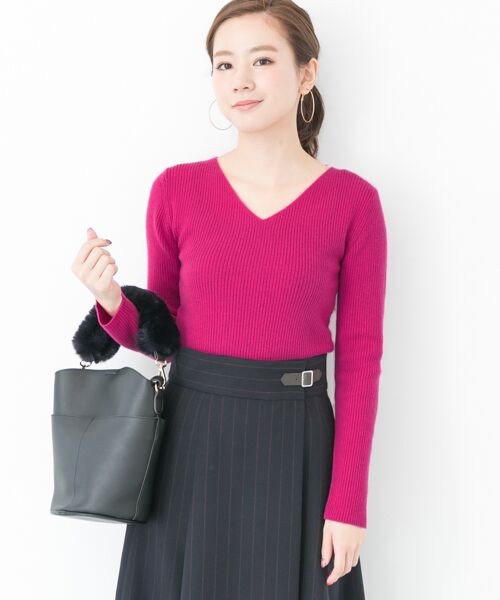 ＊＊URBAN RESEARCH / アーバンリサーチ ニット・セーター | カシミヤ混Vネックリブニット（PINK）