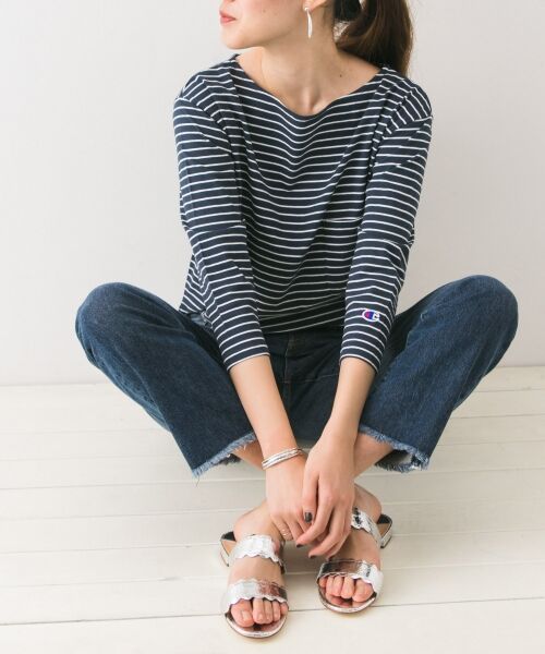 ＊＊URBAN RESEARCH / アーバンリサーチ Tシャツ | Champion×URBAN RESEARCH　別注ウォッシュドボーダーカットソー（ネイビー）