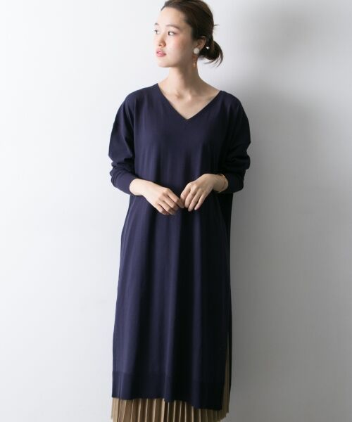 ＊＊URBAN RESEARCH / アーバンリサーチ チュニック | サイドスリットニットチュニック（NAVY）