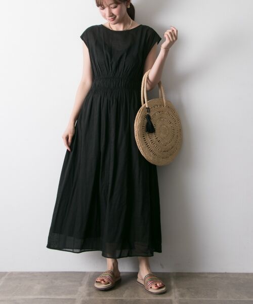 ＊＊URBAN RESEARCH / アーバンリサーチ ワンピース | ウエストシャーリングマキシワンピース（BLACK）