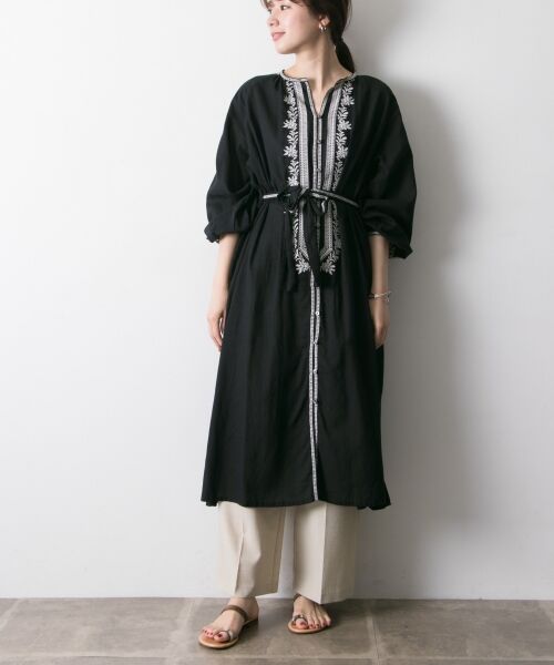 美品☆ヌキテパ ワンピース 刺繍 ガウン リネン リボンベルト 2way
