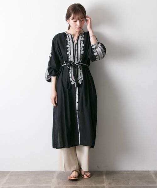セール】 配色刺繍2WAYガウンワンピース （ワンピース