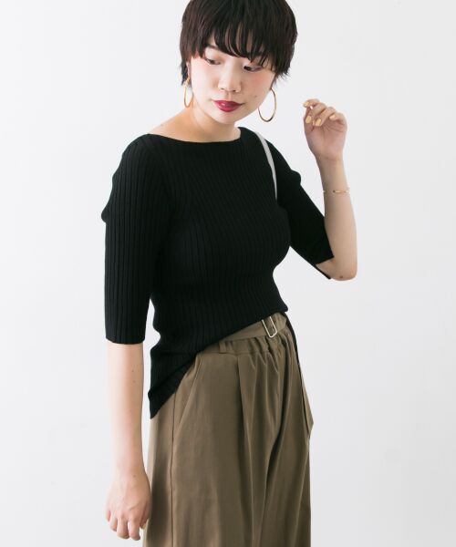 ＊＊URBAN RESEARCH / アーバンリサーチ ニット・セーター | ワイドリブニット(5分袖)（BLACK）