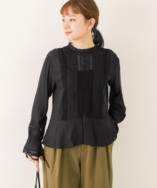 ＊＊URBAN RESEARCH / アーバンリサーチ シャツ・ブラウス | スタンドネックレース切替ブラウス（BLACK）