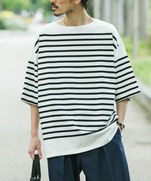 ＊＊URBAN RESEARCH / アーバンリサーチ Tシャツ | USAコットンバスクTシャツ（OFF×BLACK）