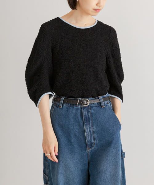 ＊＊URBAN RESEARCH / アーバンリサーチ Tシャツ | シャーリングハーフスリーブプルオーバー（BLACK）