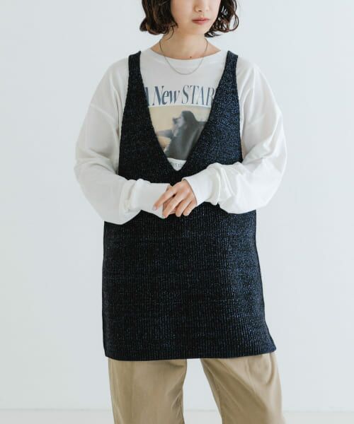 ＊＊URBAN RESEARCH / アーバンリサーチ ニット・セーター | チュニックラメニットベスト（NAVY）