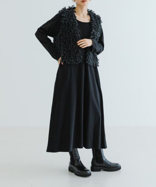 定価17,600円UCHINO×アーバンリサーチ　ガーゼカシュクールワンピース黒 セール】 カシュクールデザインボタンワンピース （ワンピース