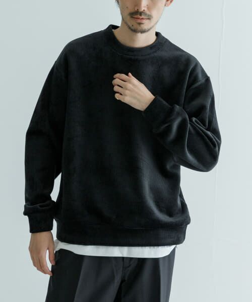 ＊＊URBAN RESEARCH / アーバンリサーチ Tシャツ | ニットコーデュロイクルーネック（BLACK）