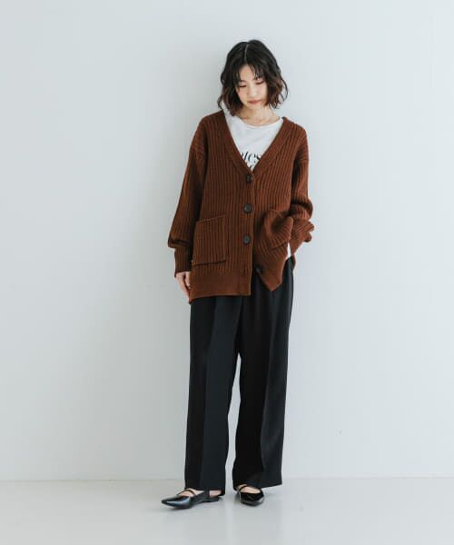 urbraFairy Styleチュニック、カーディガン、バック3点まとめ 大きいサイズ7分袖綿混スラブカットソーカーディガン重ね着風