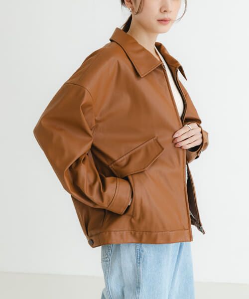 ＊＊URBAN RESEARCH / アーバンリサーチ レザーブルゾン・ジャケット | レザーライクジップブルゾン（CAMEL）