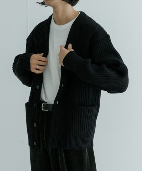 ＊＊URBAN RESEARCH / アーバンリサーチ カーディガン・ボレロ | new basic COTTON CASHMERE WIDE RIB CARDIGAN（BLACK）