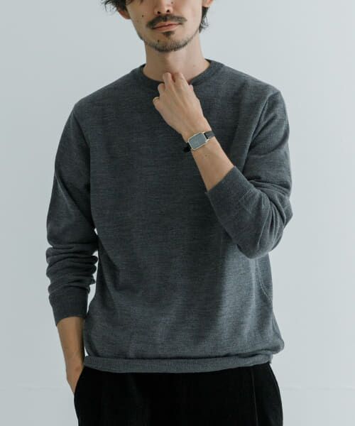 ＊＊URBAN RESEARCH / アーバンリサーチ ニット・セーター | 『洗濯可』WASHABLEウールハイゲージクルーネック（CHARCOAL）