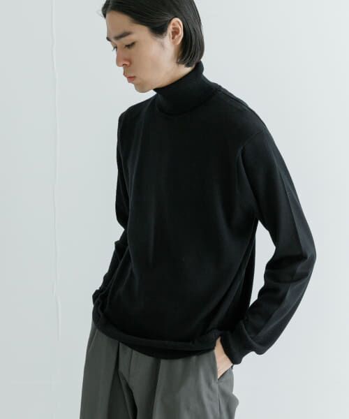 ＊＊URBAN RESEARCH / アーバンリサーチ ニット・セーター | 『洗濯可』WASHABLEウールハイゲージタートルネック（BLACK）