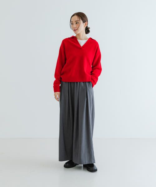 セール】 カシミヤ混強縮キーネックニットプルオーバー （ニット
