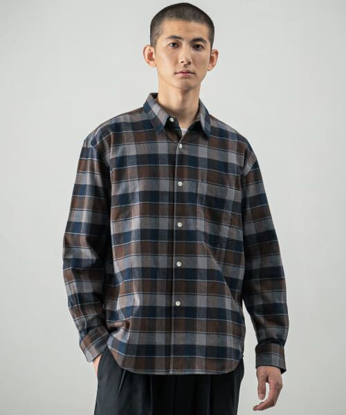 ＊＊URBAN RESEARCH / アーバンリサーチ シャツ・ブラウス | 『UR TECH』『蓄熱』起毛レギュラーシャツ（NAVY CH）