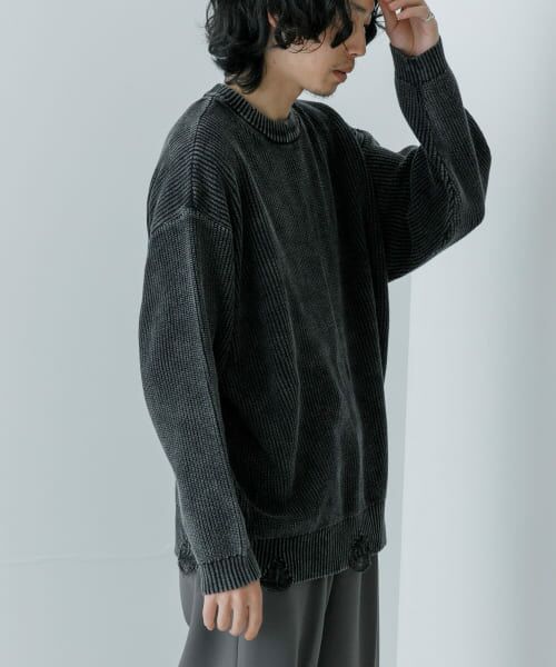 ニット　イタリー製 セール】 URBAN RESEARCH iD ストーンウォッシュダメージニット