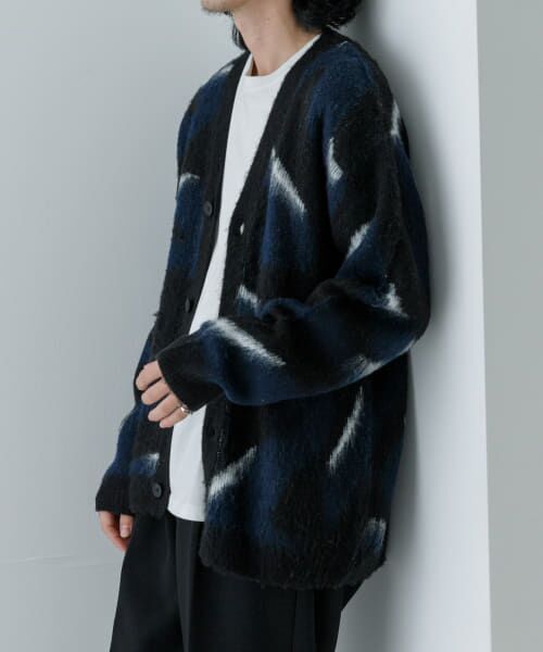 ＊＊URBAN RESEARCH / アーバンリサーチ カーディガン・ボレロ | URBAN RESEARCH iD　パターン起毛カーディガン（NAVY）