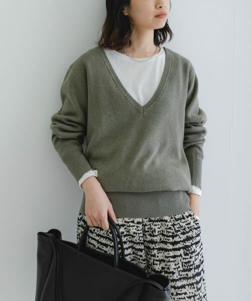＊＊URBAN RESEARCH / アーバンリサーチ チュニック | new basic　カシミヤコットンVネックチュニックニット（KHAKI）