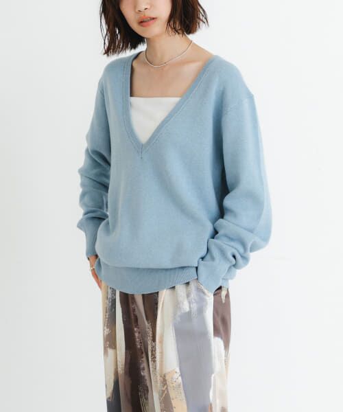 ＊＊URBAN RESEARCH / アーバンリサーチ チュニック | new basic　カシミヤコットンVネックチュニックニット（SAX）
