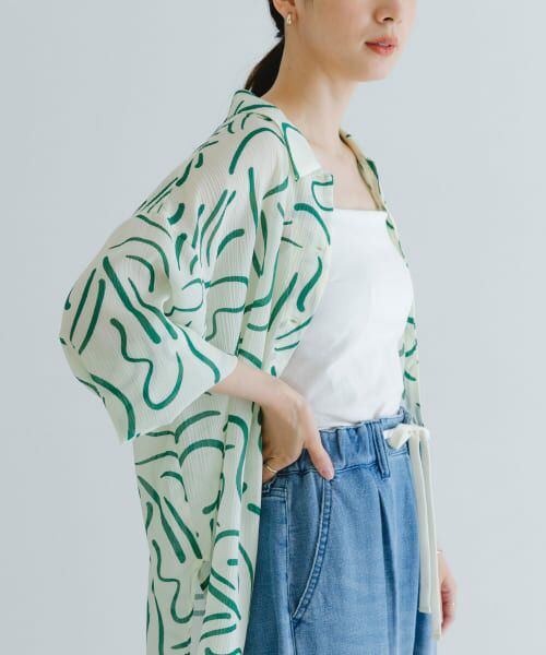 ＊＊URBAN RESEARCH / アーバンリサーチ シャツ・ブラウス | 『イージーケア』ドローイングアートプリントシャツ（GREEN）