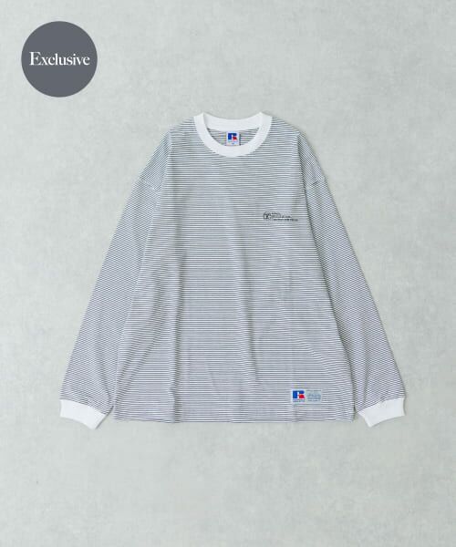＊＊URBAN RESEARCH / アーバンリサーチ Tシャツ | 『別注』RUSSELL ATHLETIC×UR　BORDER LONG SLEEVE T-SHIRT（WHITE）